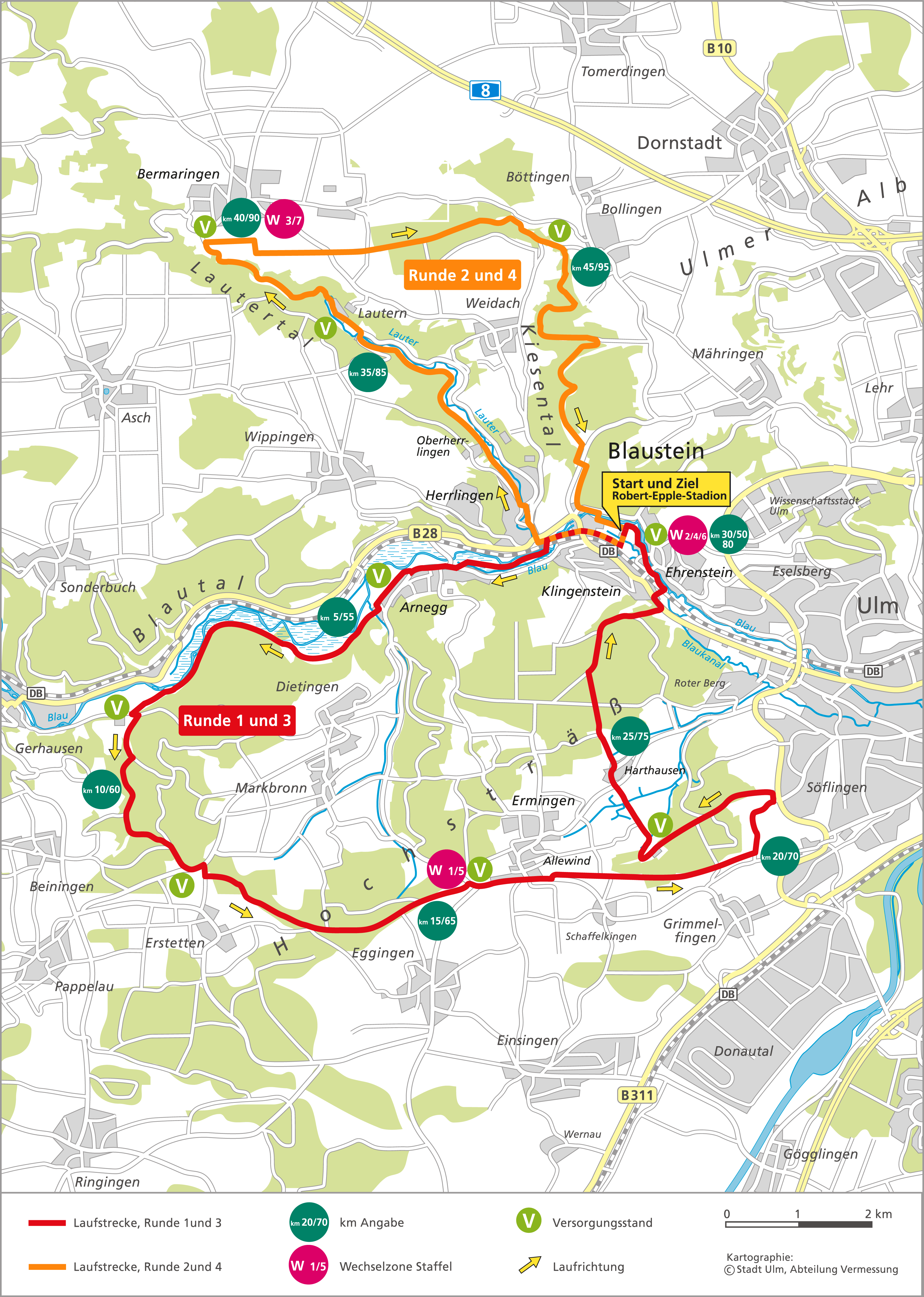Ulmer Laufnacht - Streckenverlauf 2016